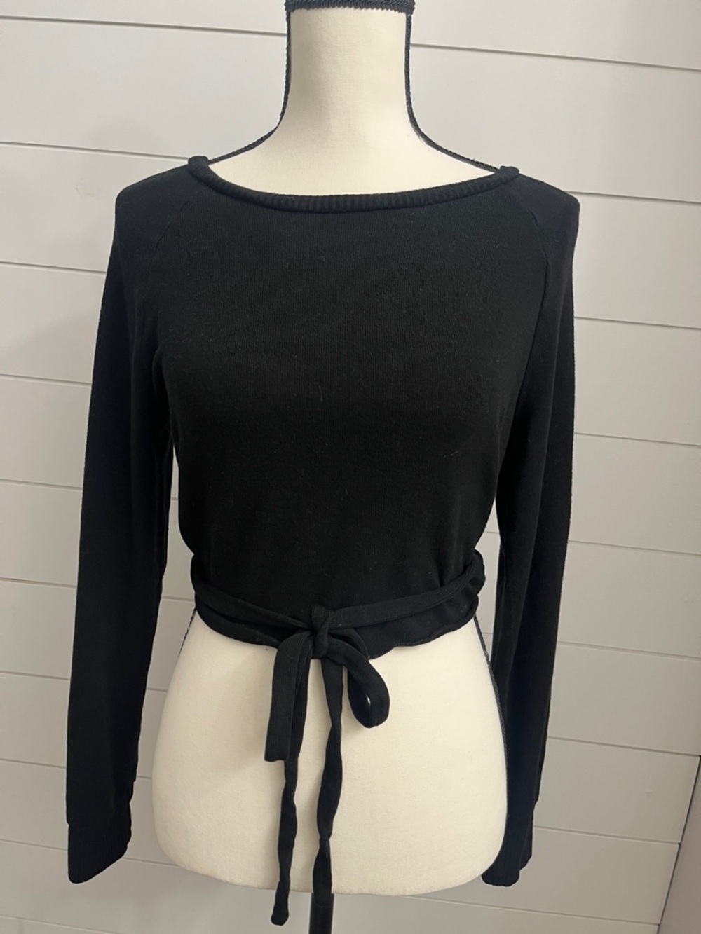 LNA Black Tie-Waist Long Sleeve Top